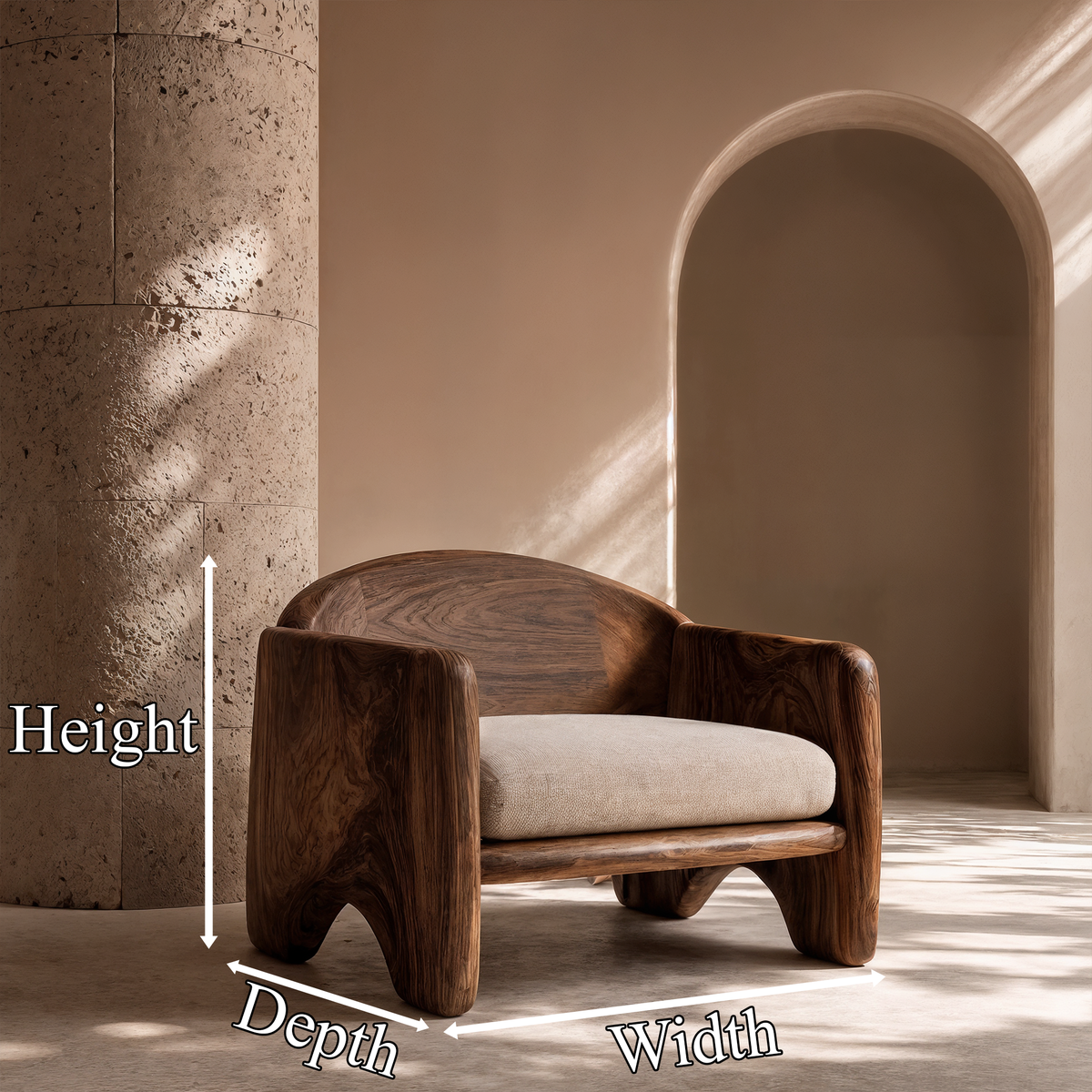 Rustic Armchair Sculptural Solid Wood Design For Living Room