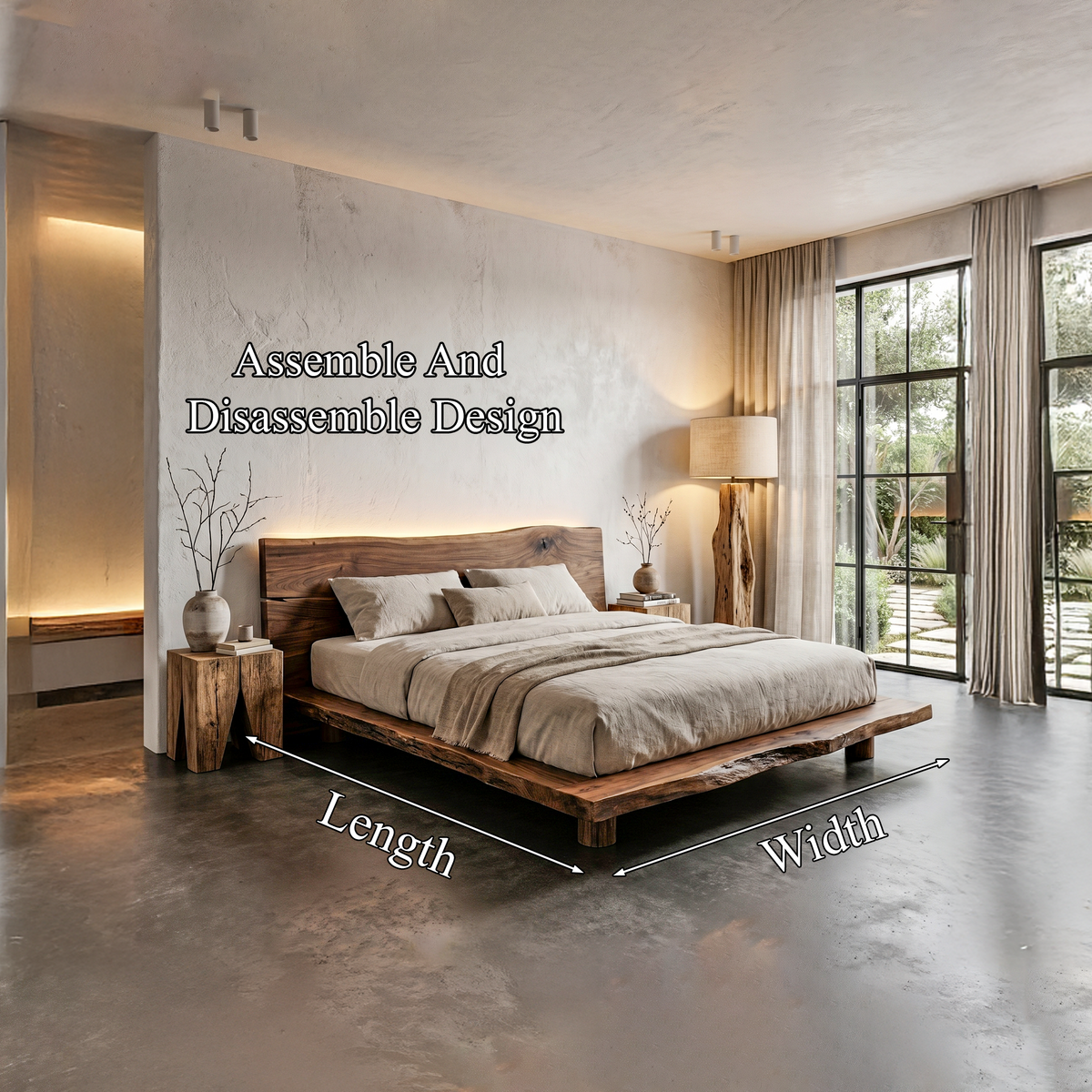 Rustic Bed Frame With Live Edge Headboard For Bedroom