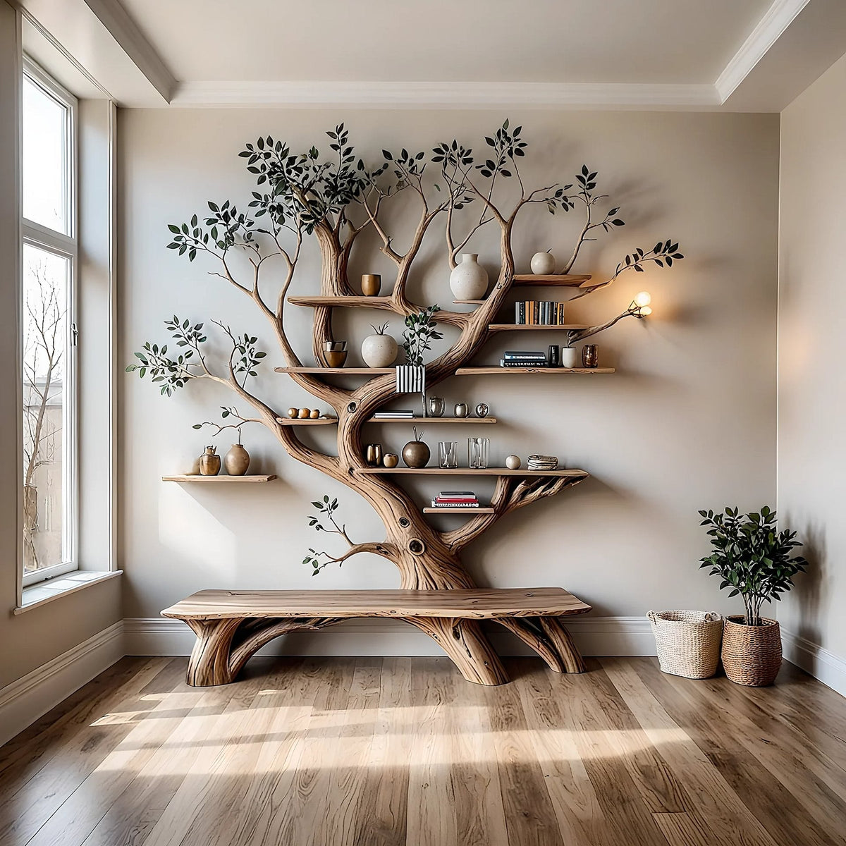 Modern natural solid wood bookshelf