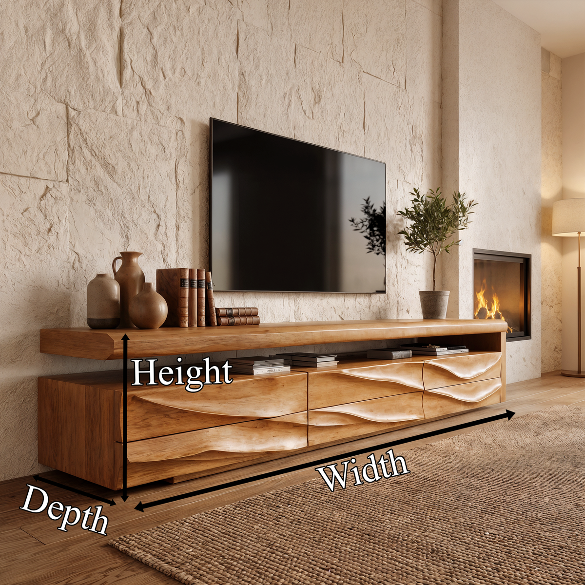 Organic Modern TV Cabinet With Handcrafted Solid Wood Design For Living Room