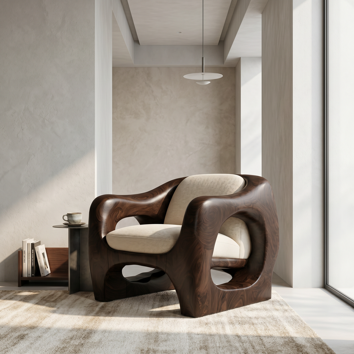 Modern Organic Wooden Armchair For Living Room