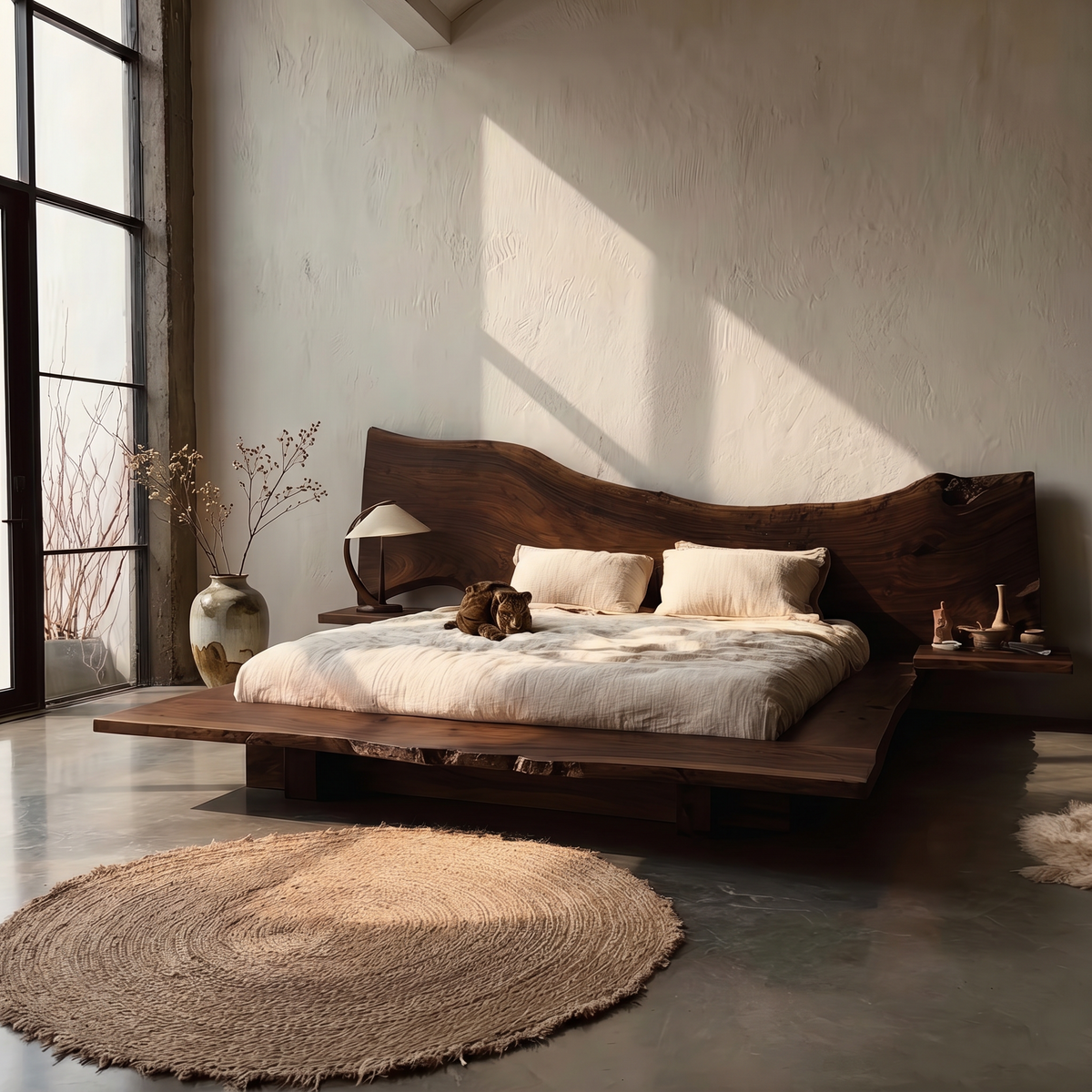 Minimalist Bed Frame With Organic Edge Headboard For Bedroom