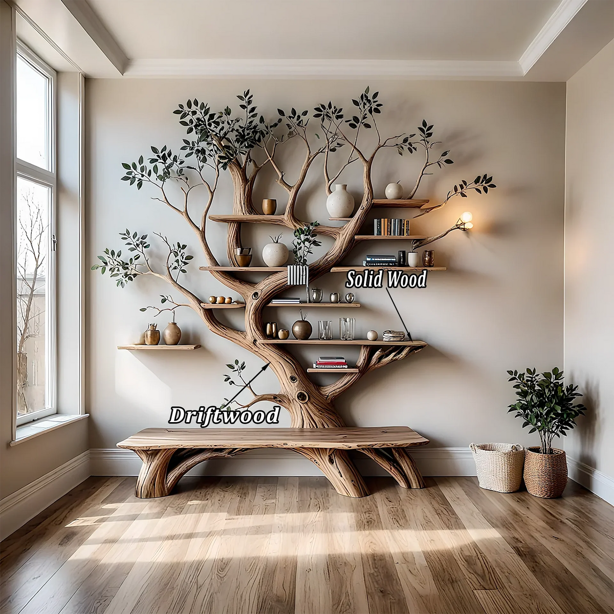 Modern natural solid wood bookshelf