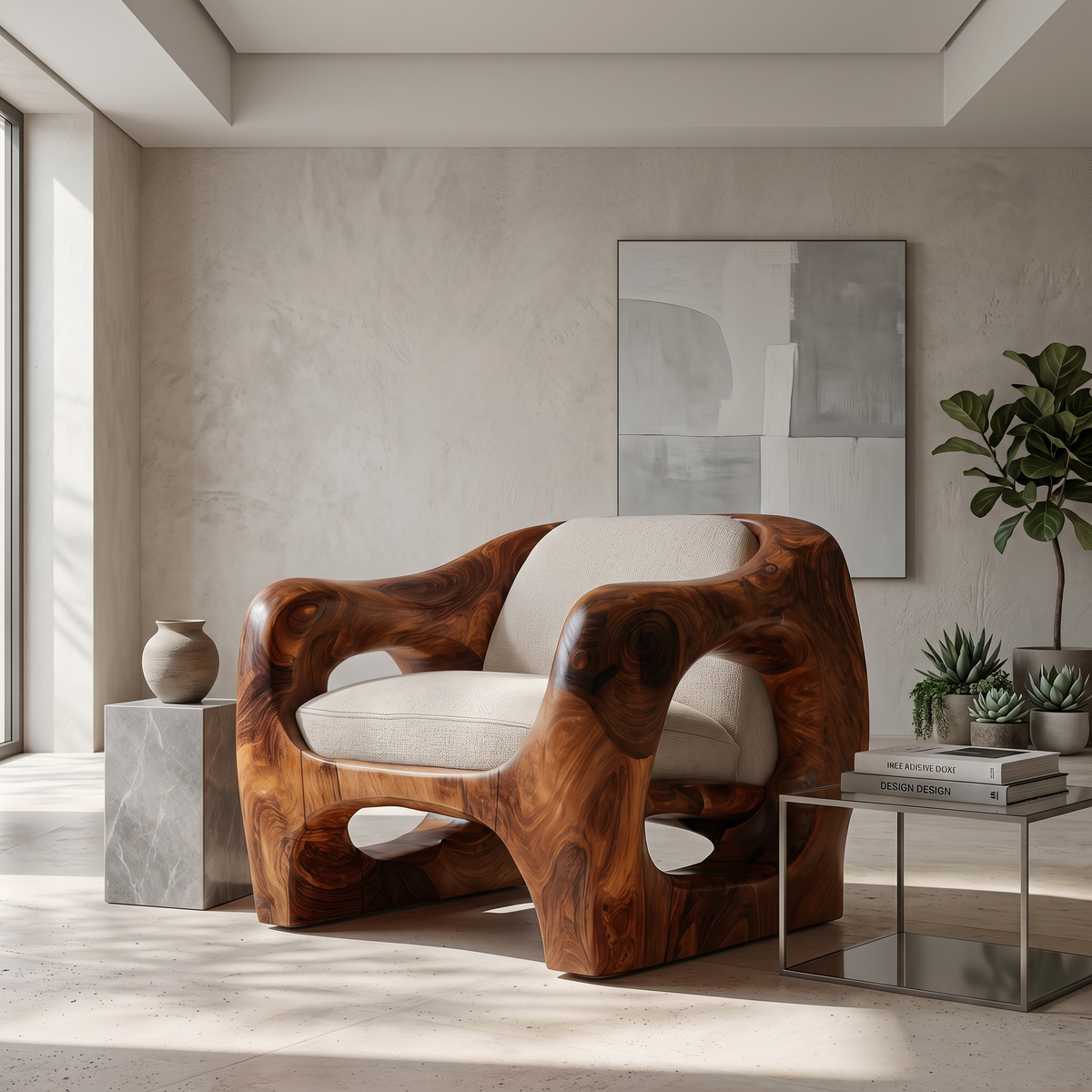 Modern Organic Wooden Armchair For Living Room