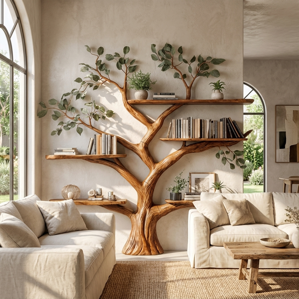 Handcrafted Tree Bookshelf Wall-Mounted Furniture Living Room