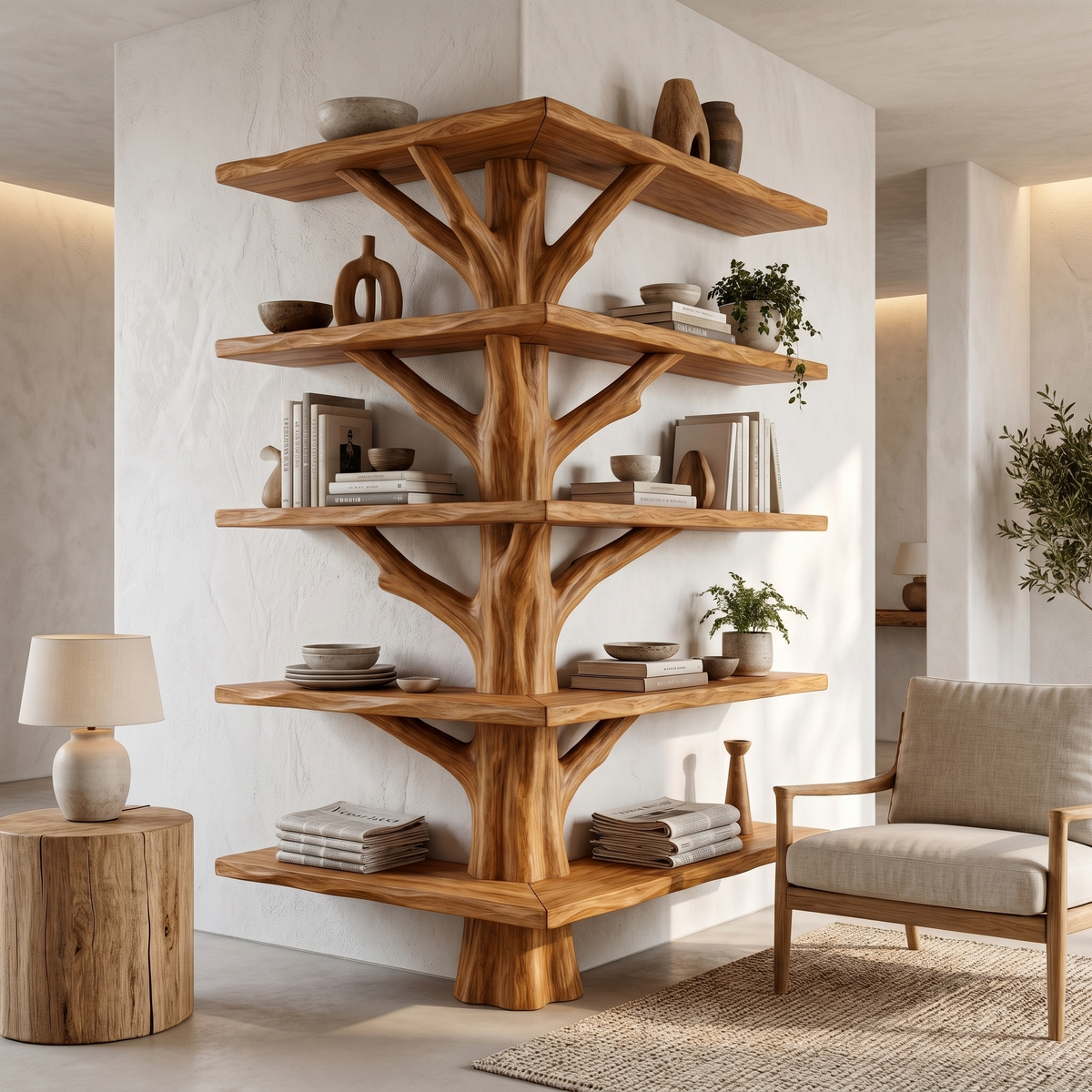Organic Modern Tree Bookcase With Artistic Branch Frame For Home Office
