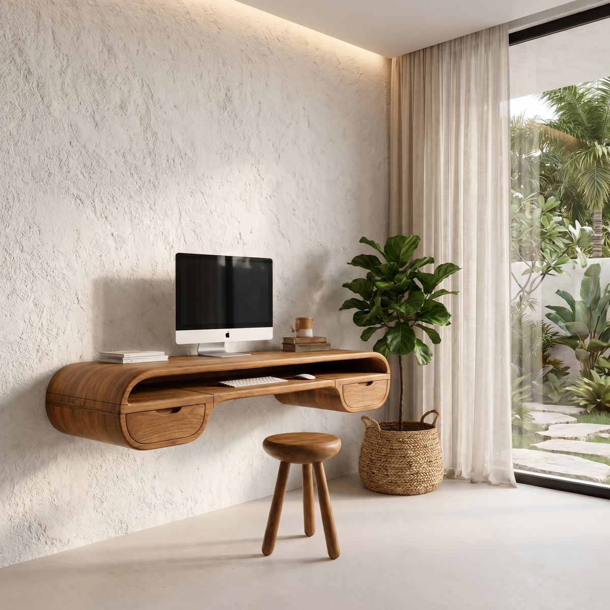 Contemporary Floating Desk With Integrated Drawer Storage For Workspace