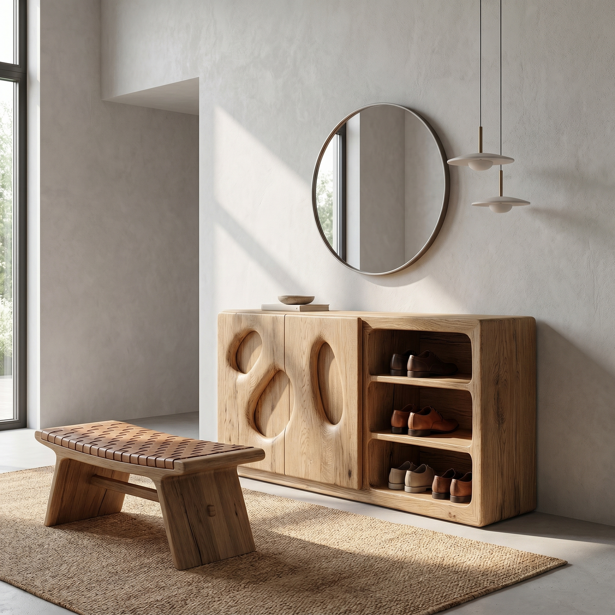 Organic Modern Shoe Cabinet Artistic Storage Design For Hallway