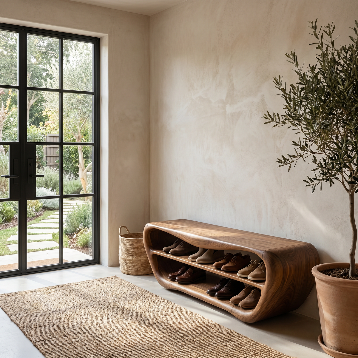 Handcrafted Shoe Bench With Open Storage For Entryway