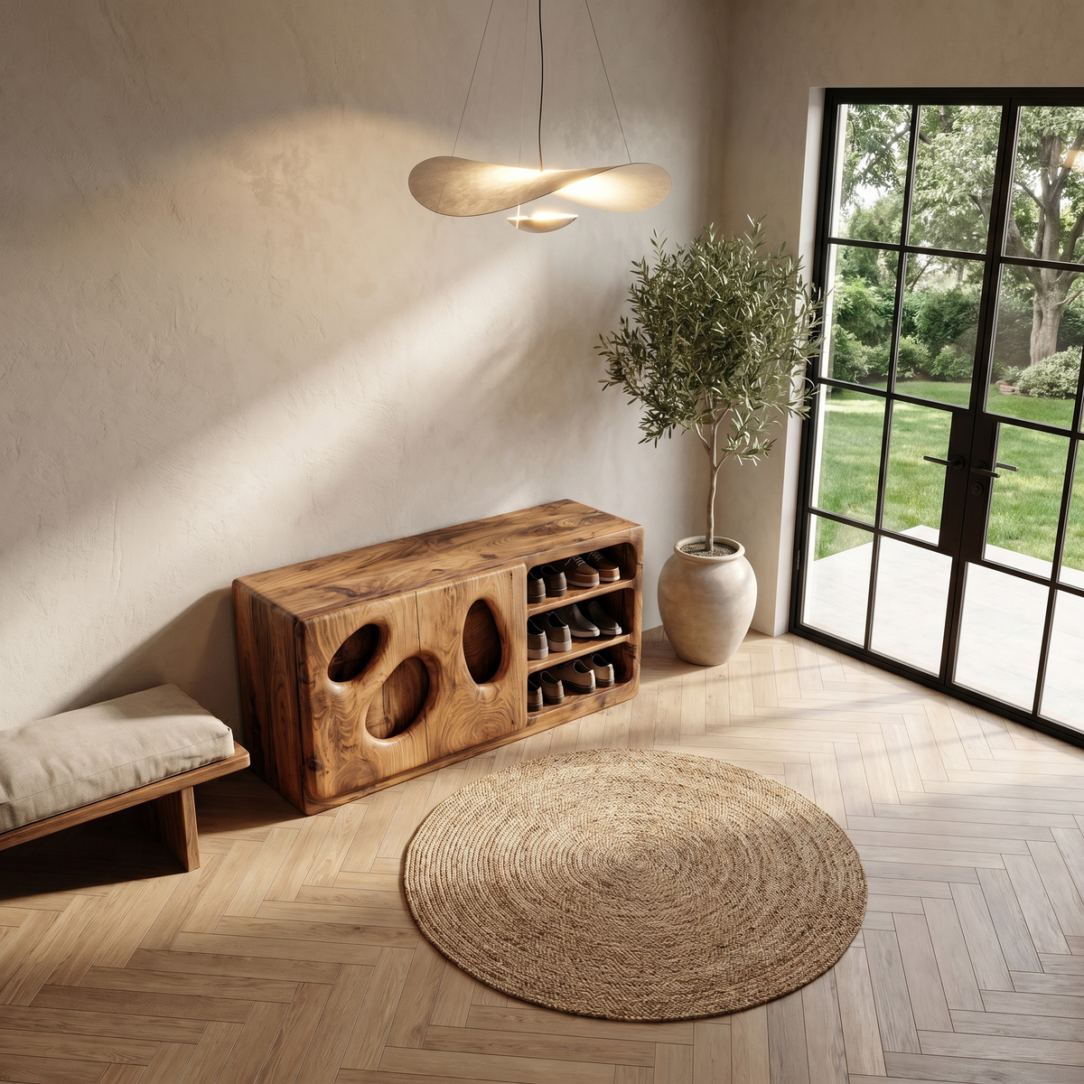 Organic Modern Shoe Cabinet Artistic Storage Design For Hallway