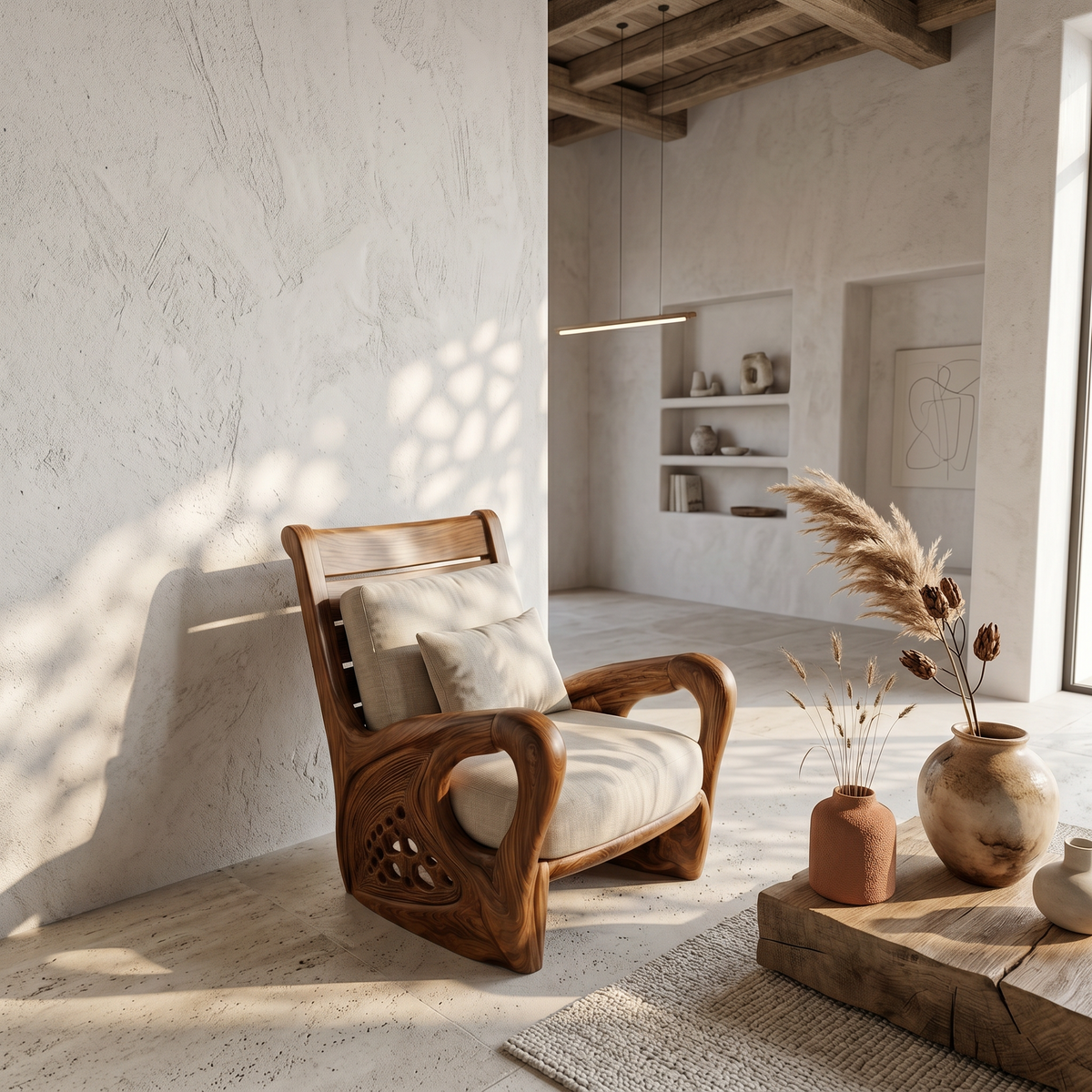 Nature Inspired Wooden Armchair For Living Room Relaxation And Comfort