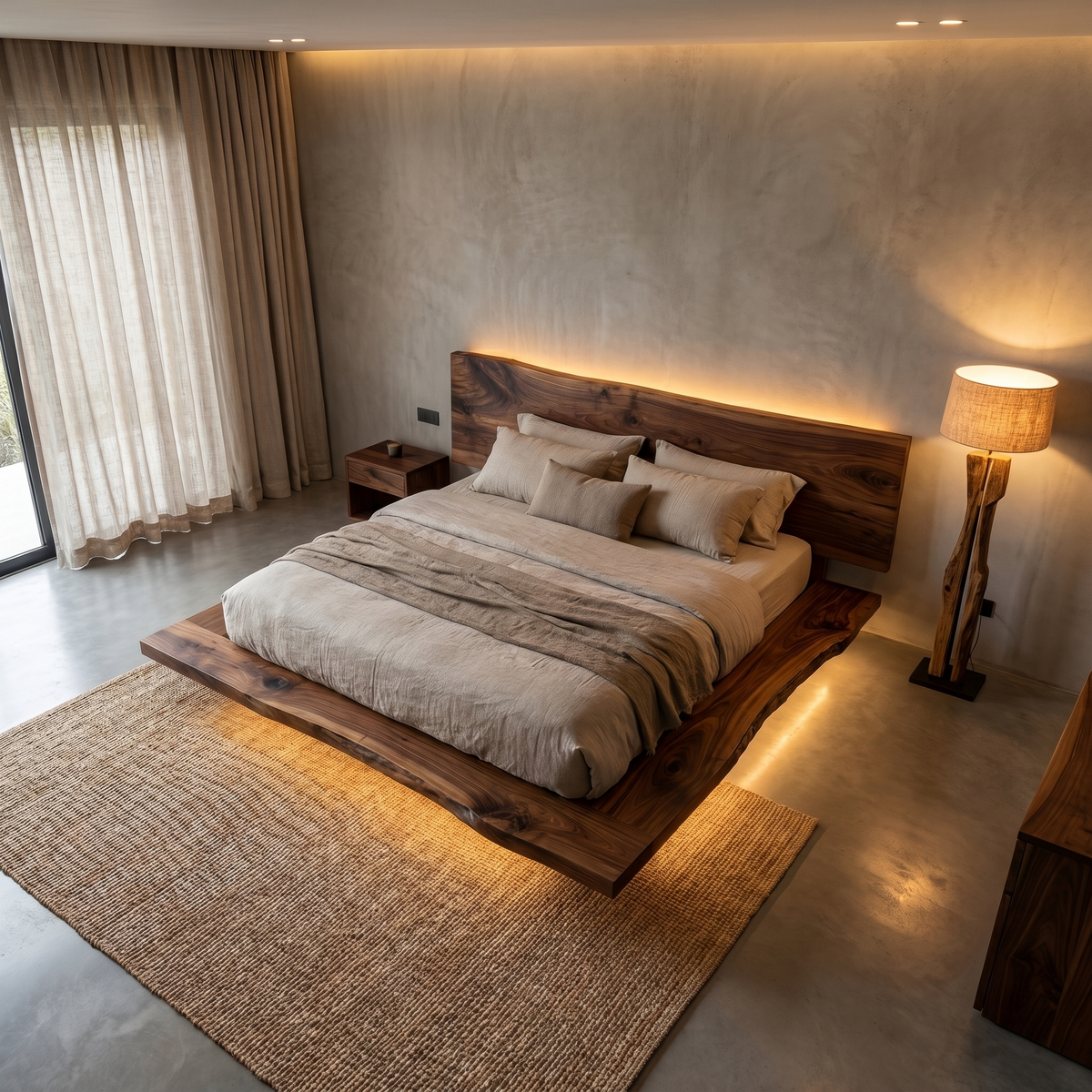Rustic Bed Frame With Live Edge Headboard For Bedroom