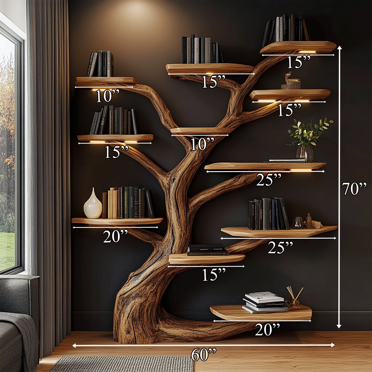 Rustic Tree Shelf Christmas Holiday Living Room